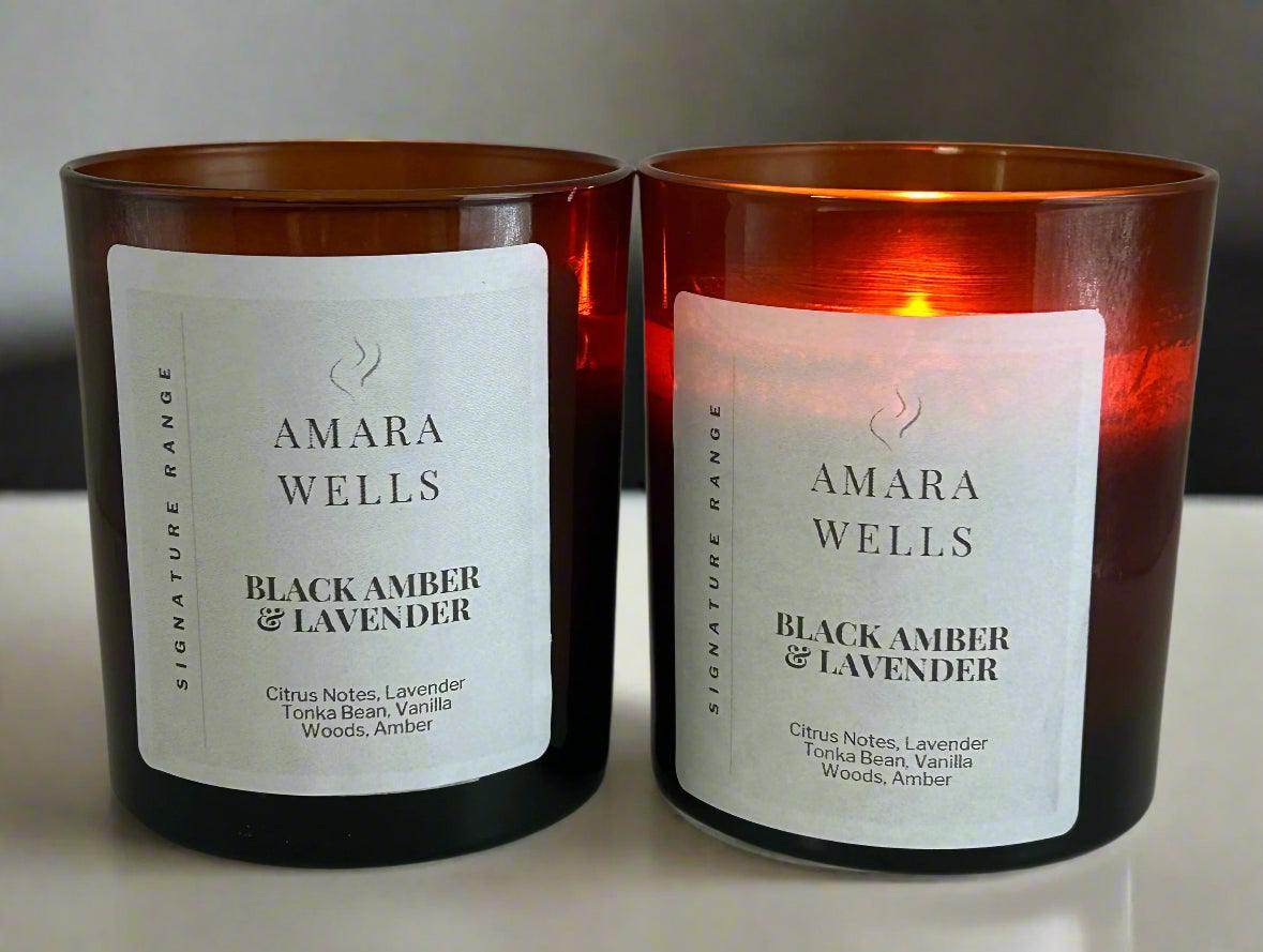 Black Amber and Lavender - Soy Wax Candle - Amara Wells