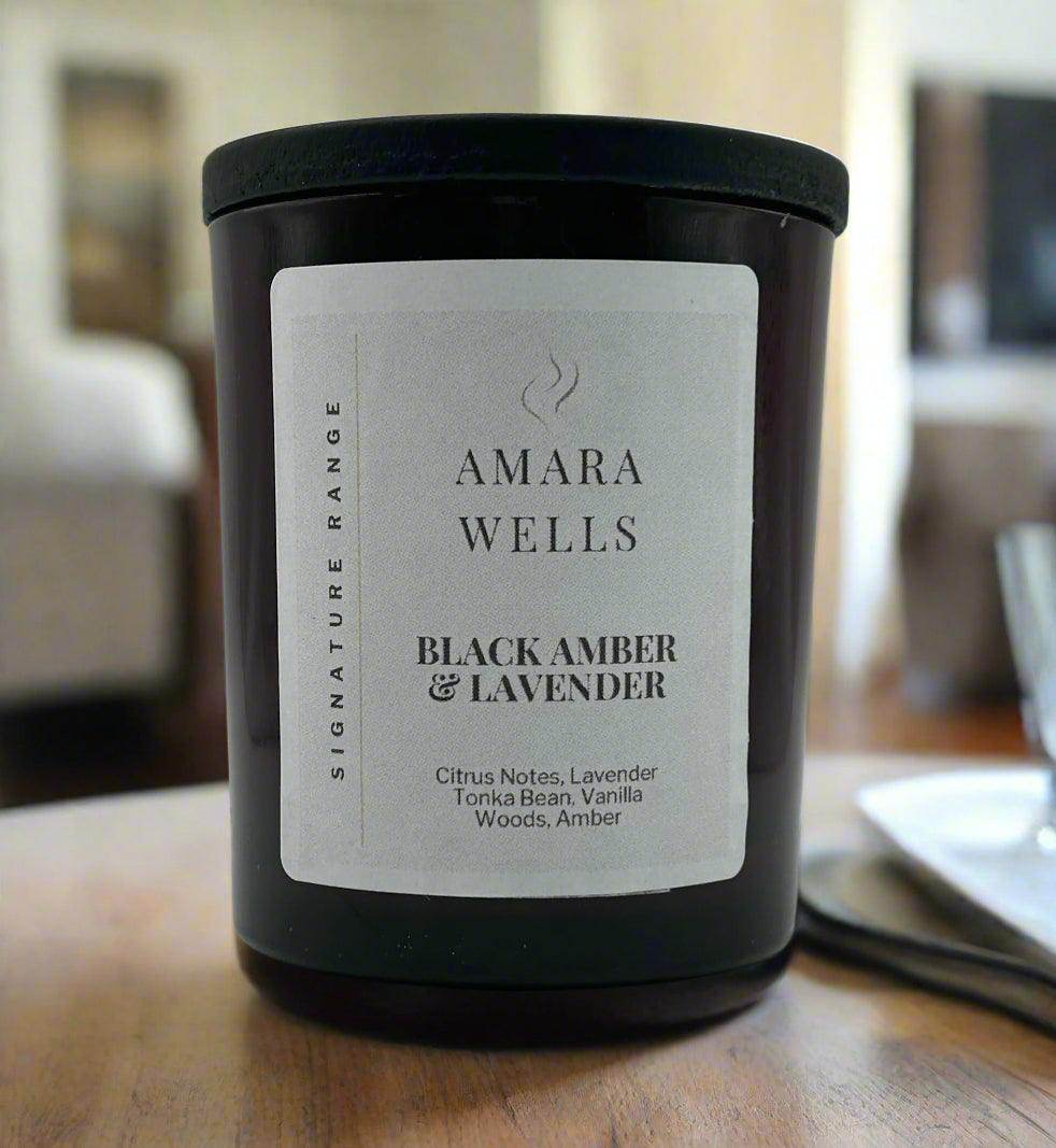 Black Amber and Lavender - Soy Wax Candle - Amara Wells