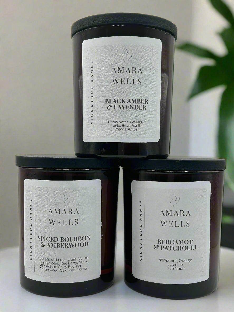 Black Amber and Lavender - Soy Wax Candle - Amara Wells