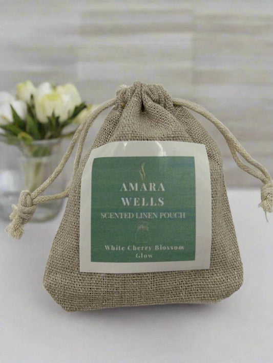 White Cherry Blossom Glow - Scented Linen Pouch - Amara Wells